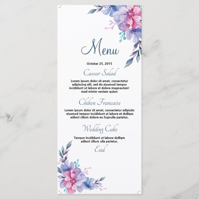 Carte menu Mariage Floral (Devant)