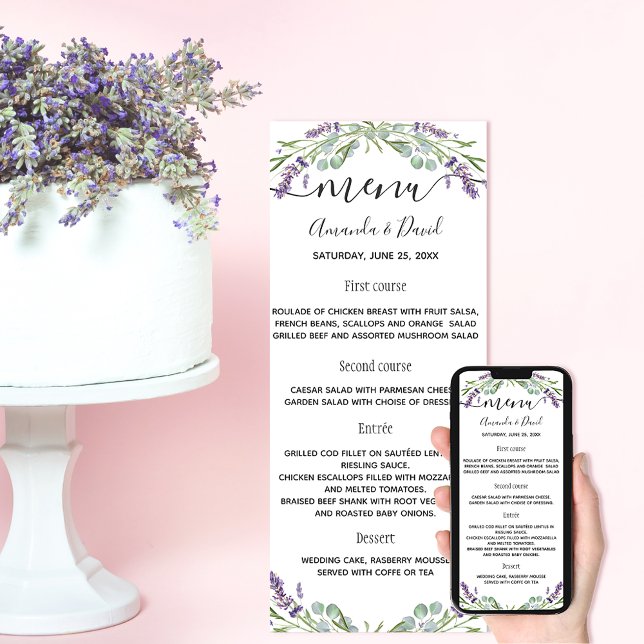 Carte menu mariage Lavender violet eucalyptus (Créateur téléchargé)