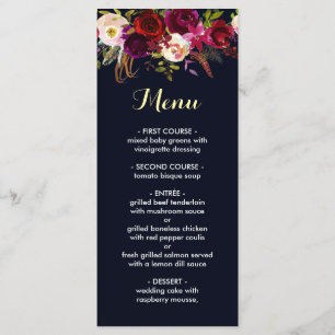 Carte menu Mariage Marine Burgundy Marsala