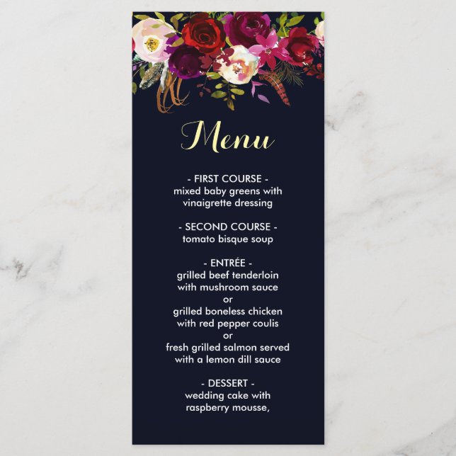 Carte menu Mariage Marine Burgundy Marsala (Devant)