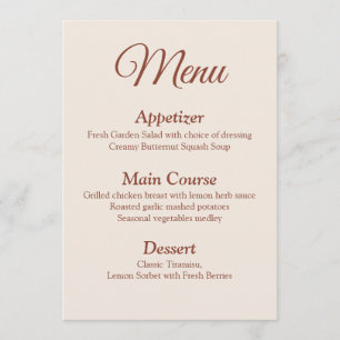 Carte menu Mariage Monogram Terracotta