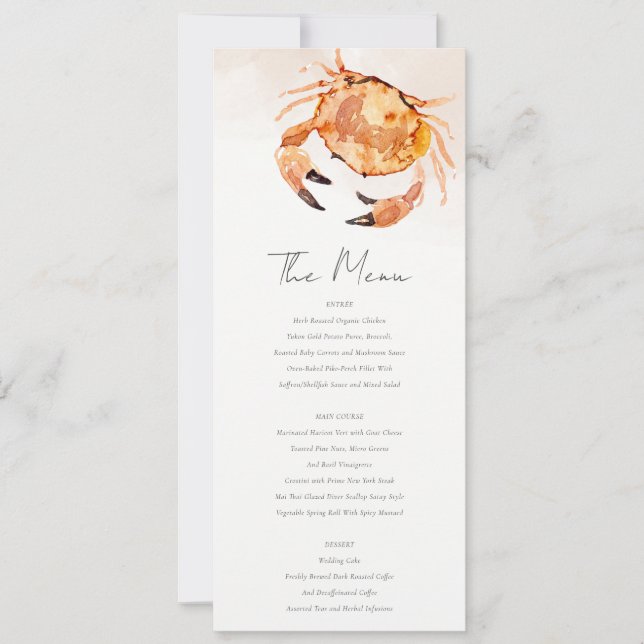 Carte menu Mariage nautique Crabe côtier de sable  (Devant)