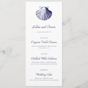 Carte menu Mariage Navy Blue Sea Shell