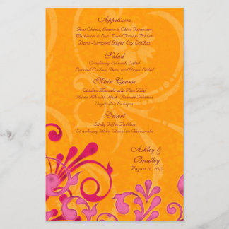 Carte menu Mariage rose et orange