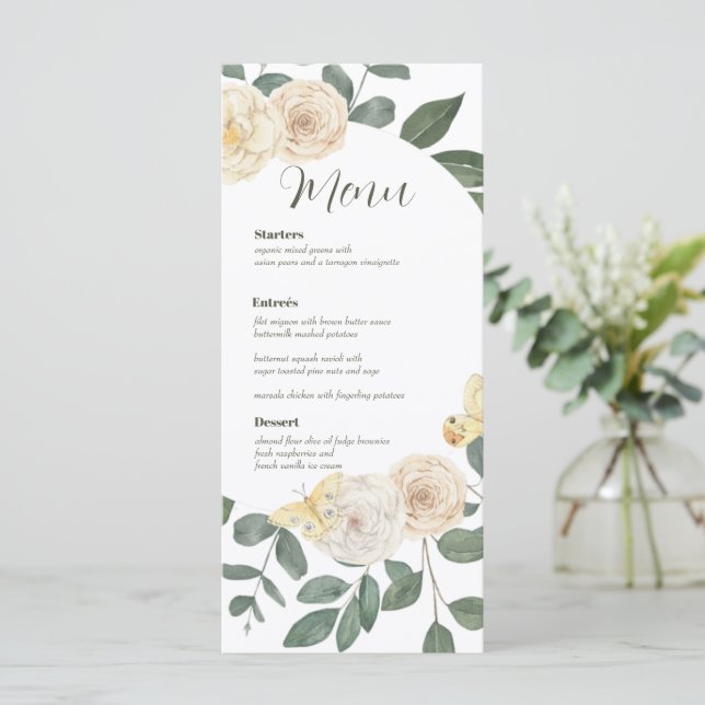 Carte menu Mariage Watercolor Greenery Wreath (Debout devant)