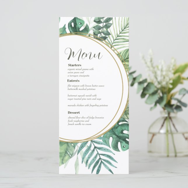 Carte menu Mariage Watercolor Greenery Wreath (Debout devant)