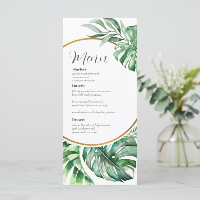 Carte menu Mariage Watercolor Greenery Wreath (Debout devant)
