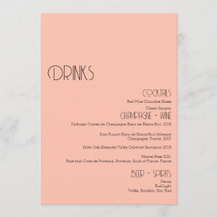 Carte menu minimaliste Soft Peach Mariage Boissons