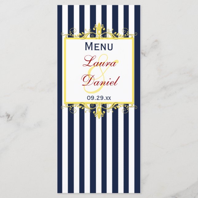 Carte menu Navy White Yellow Red Stripes, Parchemi (Devant)