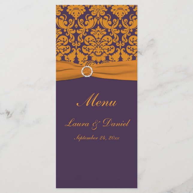 Carte menu Orange et Purple Damask (Devant)