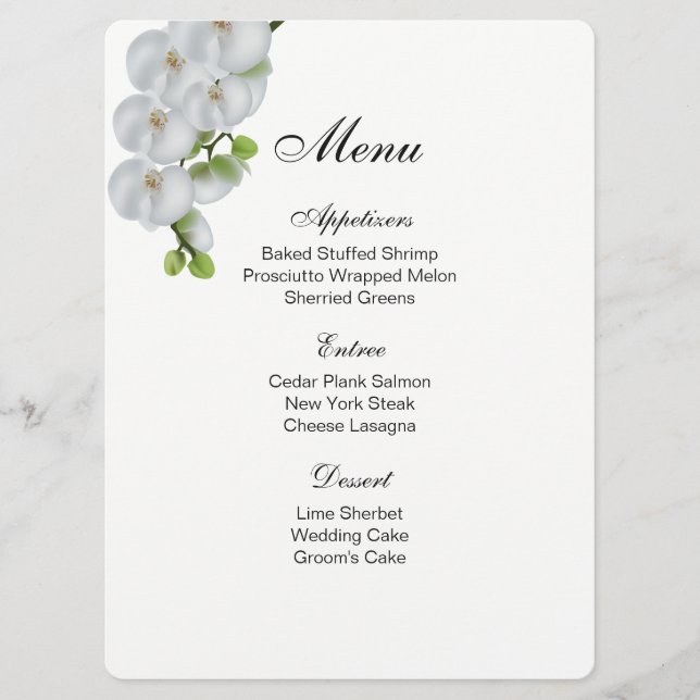 Carte menu - Orchidées blanches (Devant)