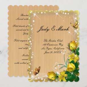 Carte menu Papillon Floral Rustique Jaune Bois