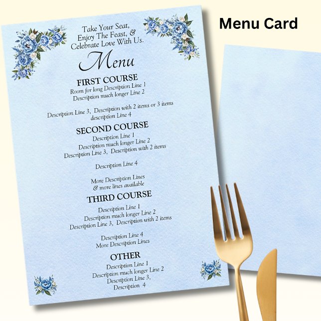 Carte menu plus grande - Jeu de Mariages Blue Peon (Créateur téléchargé)