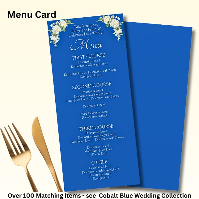 Carte menu - Roses Bleues et Blancs de Cobalt (Créateur téléchargé)