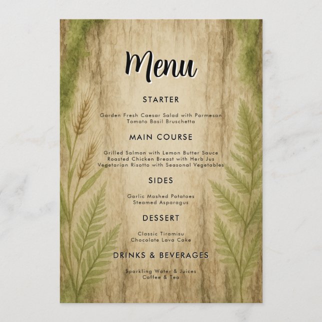 Carte menu Rustic Bark and Moss Forest Mariage (Devant)