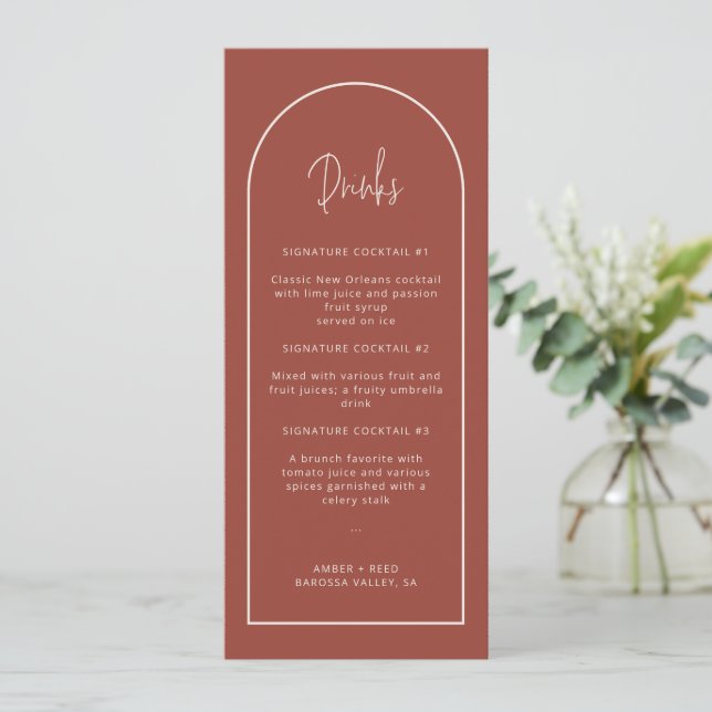 Carte menu Terracotta Arch Mariage Boissons (Debout devant)