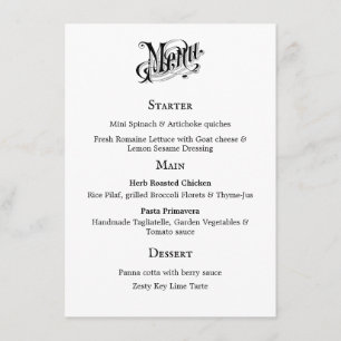 Carte Menu Typographie vintage