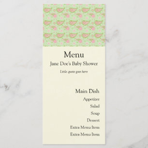 Carte Menu Vert Et Rose Paisley