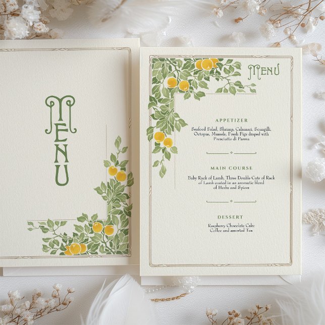Carte menu vintage Citrus Art Nouveau Mariage (Créateur téléchargé)