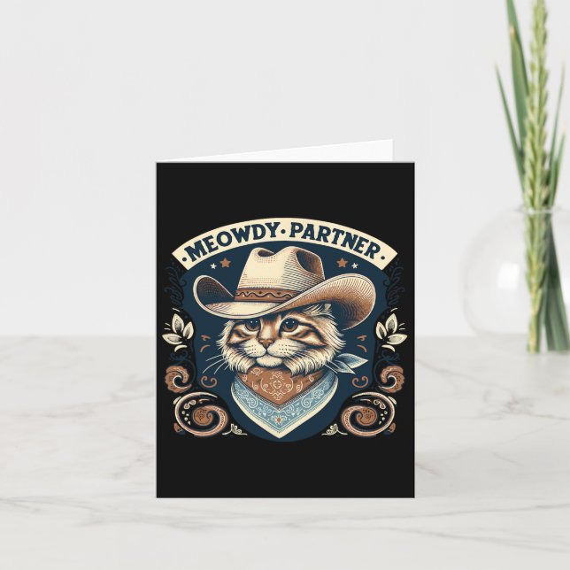 Carte Meowdy Partenaire Chat Cowboy Casquette Howdy Funn (Devant)