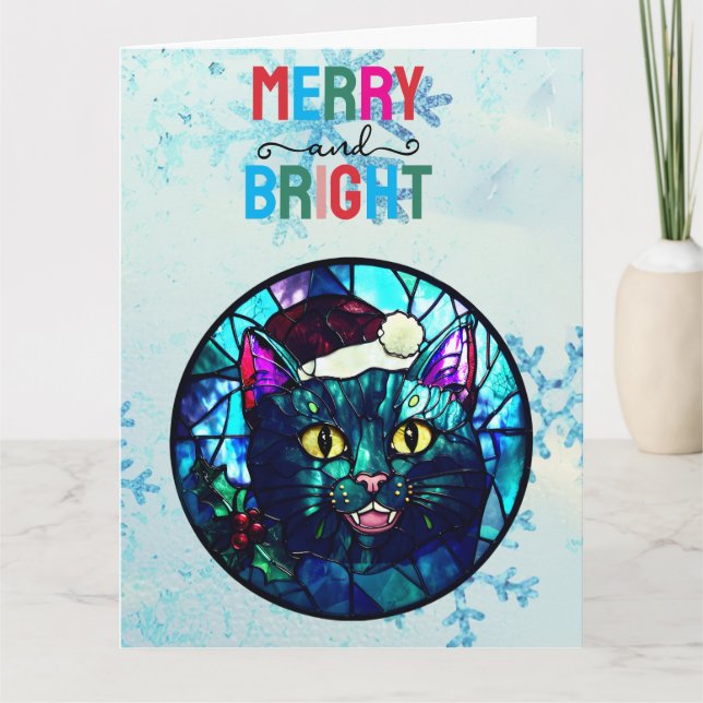 Carte Meowing Stained-Glass Christmas Black Cat (Devant)