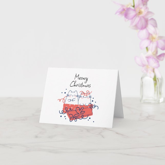 Carte Meowny Christmas Deux chats dans une boîte Voeux v (Orchidée)