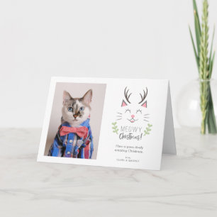 Carte Meowny Christmas mignon chat avec Antlers Xmas Pho