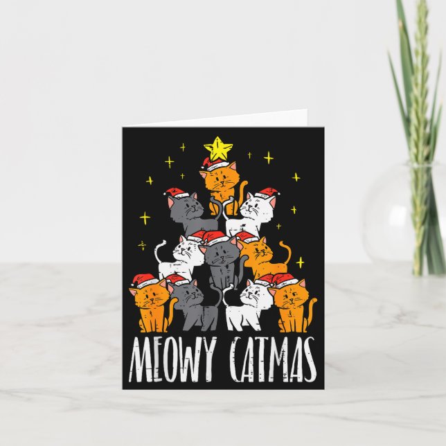 Carte Meowy Catmas Cat Christmas Tree Xmas Pajamas Pjs W (Devant)