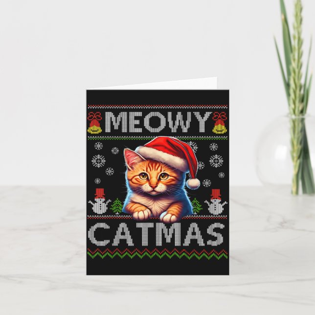 Carte Meowy Catmas Cat Santa Christmas Kitten Xmas Ugly  (Devant)