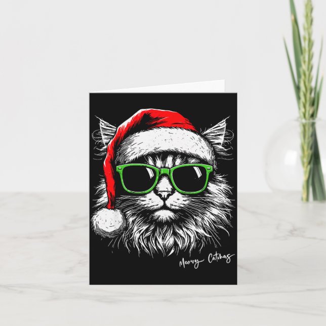 Carte Meowy Catmas Santa Hat Cute Cat Christmas Pajamas  (Devant)