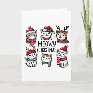 Carte Meowy Christmas Cute Cats Vacances Blank Plié