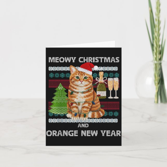 Carte Meowy Christmas Funny Orange Cat Santa Hat Ugly Sw (Devant)