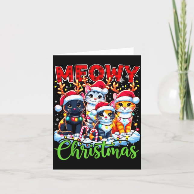 Carte Meowy Christmas Reindeer Xmas Lights Santa Cat  (Devant)
