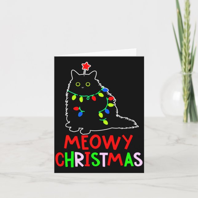 Carte Meowy Christmas Xmas Lights Black Cat Pajamas  (Devant)