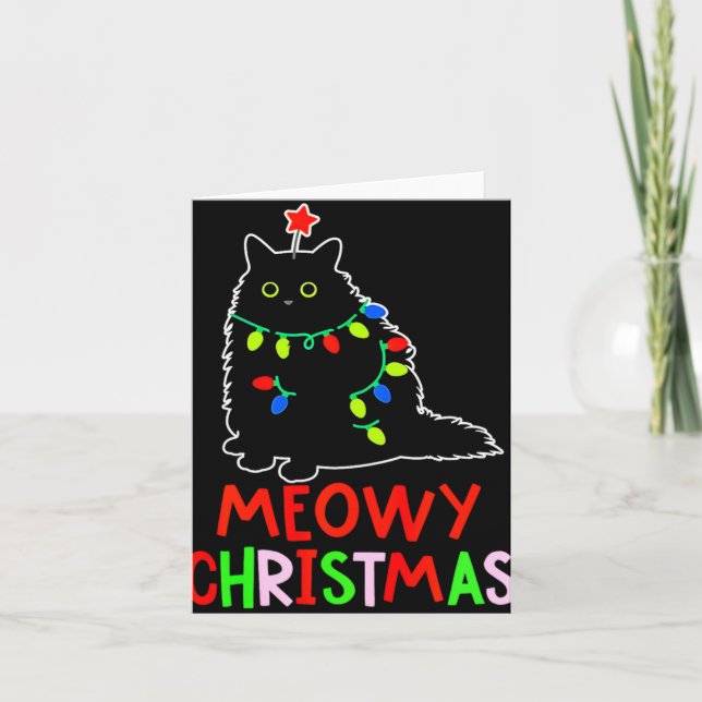 Carte Meowy Christmas Xmas Lights Black Cat Pajamas Todd (Devant)