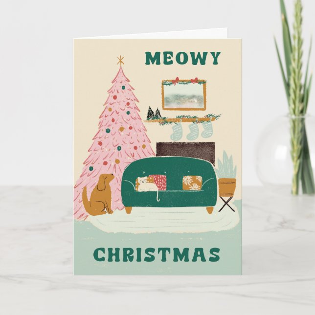 Carte Meowy Christmas & Yappy New Year Greeting Card (Devant)