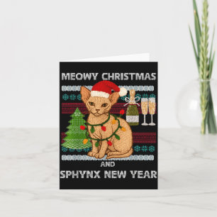 Carte Meowy Noël Drôle Sphynx Chat Chapeau de Père Noël