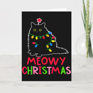 Carte Meowy Noël Xmas Lumières Pyjama Chat Noir Fami