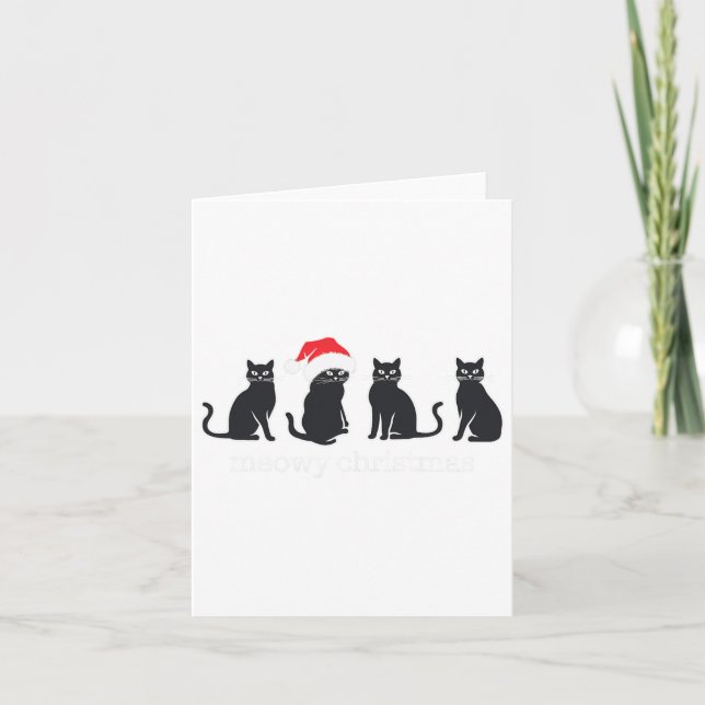Carte Meowys Noël Chat Noir Chapeaux de Père Noël Présen (Devant)