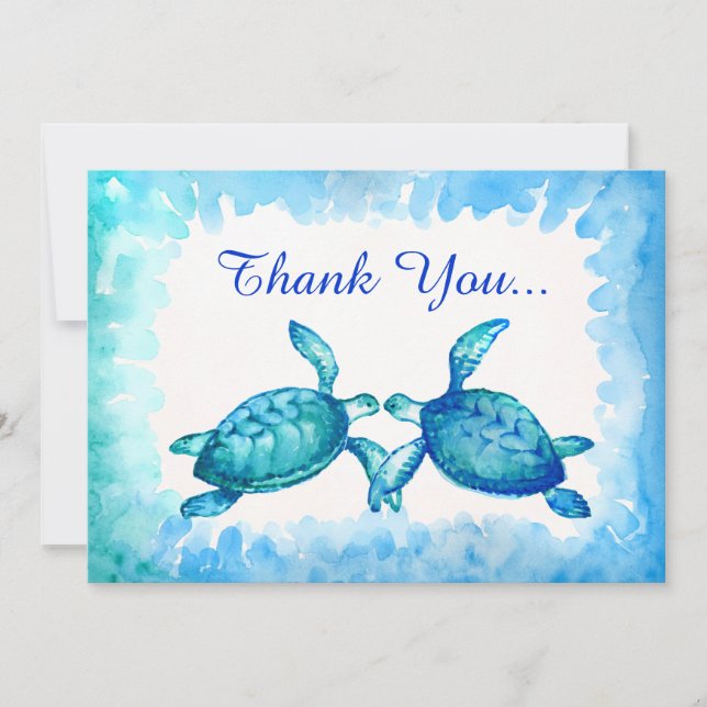 Carte Merci à la tortue marine - Aquarelle Turquoi (Devant)