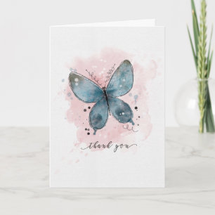 Carte Merci Aquarelle Bleu Papillon