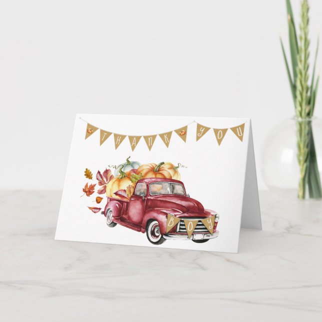 Carte Merci Automne Citrouille Camion Baby shower garçon (Devant)