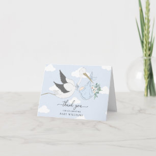 Carte Merci Baby shower de la cigogne bleue