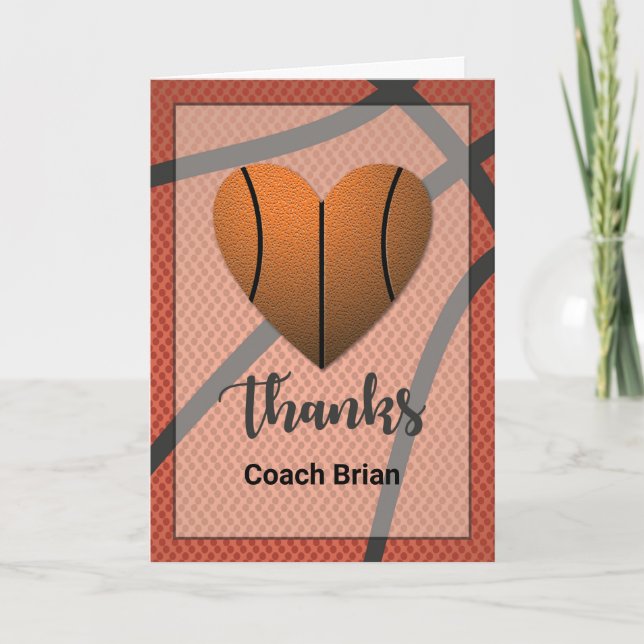 Carte Merci Basketball Heart Coach Nom personnalisé (Devant)