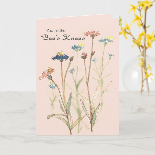 Carte Merci Bee's Knees Honeybee Bleuet Rose (Fleur jaune)