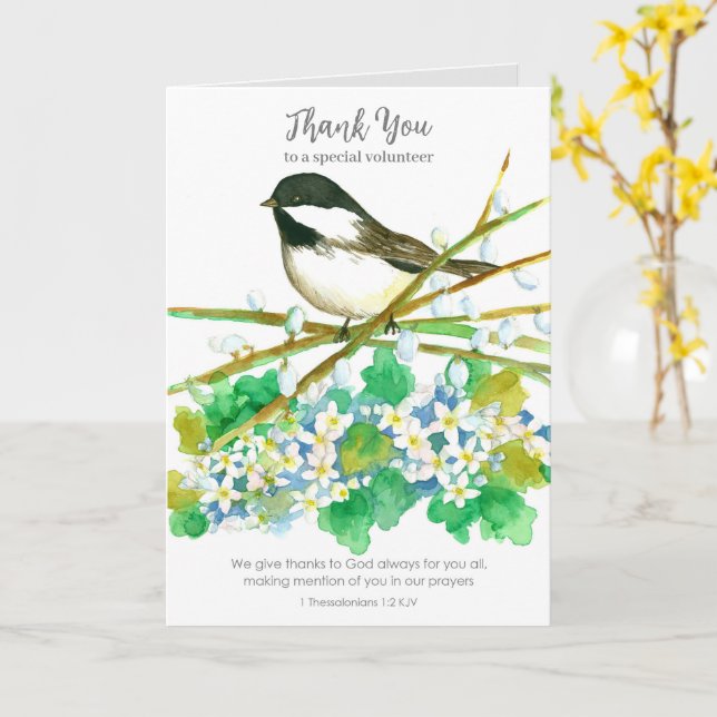 Carte Merci Bénévole Religieux Christian Chickadee (Fleur jaune)