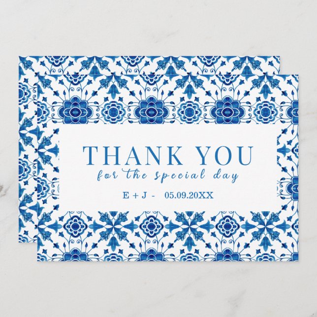 Carte Merci bleu moderne été méditerranéen (Devant / Derrière)