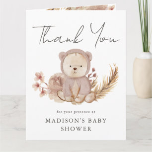 Carte Merci Boho Botanique Sweet Bear Baby shower