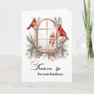 Carte Merci Cardinal Birds in Winter Window