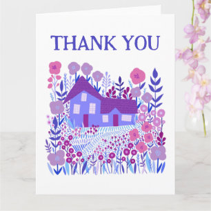 Carte MERCI Cute Ferme Jardin Maison Violet